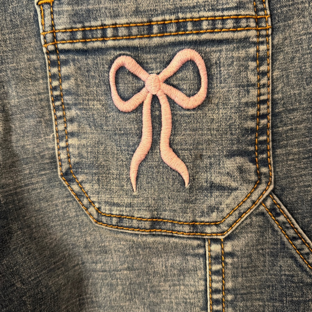 LOVE TRENDS Cropped Skater Utility Jeans Juniors Size 5 Coquette Cottage Bow - Picture 2 of 5